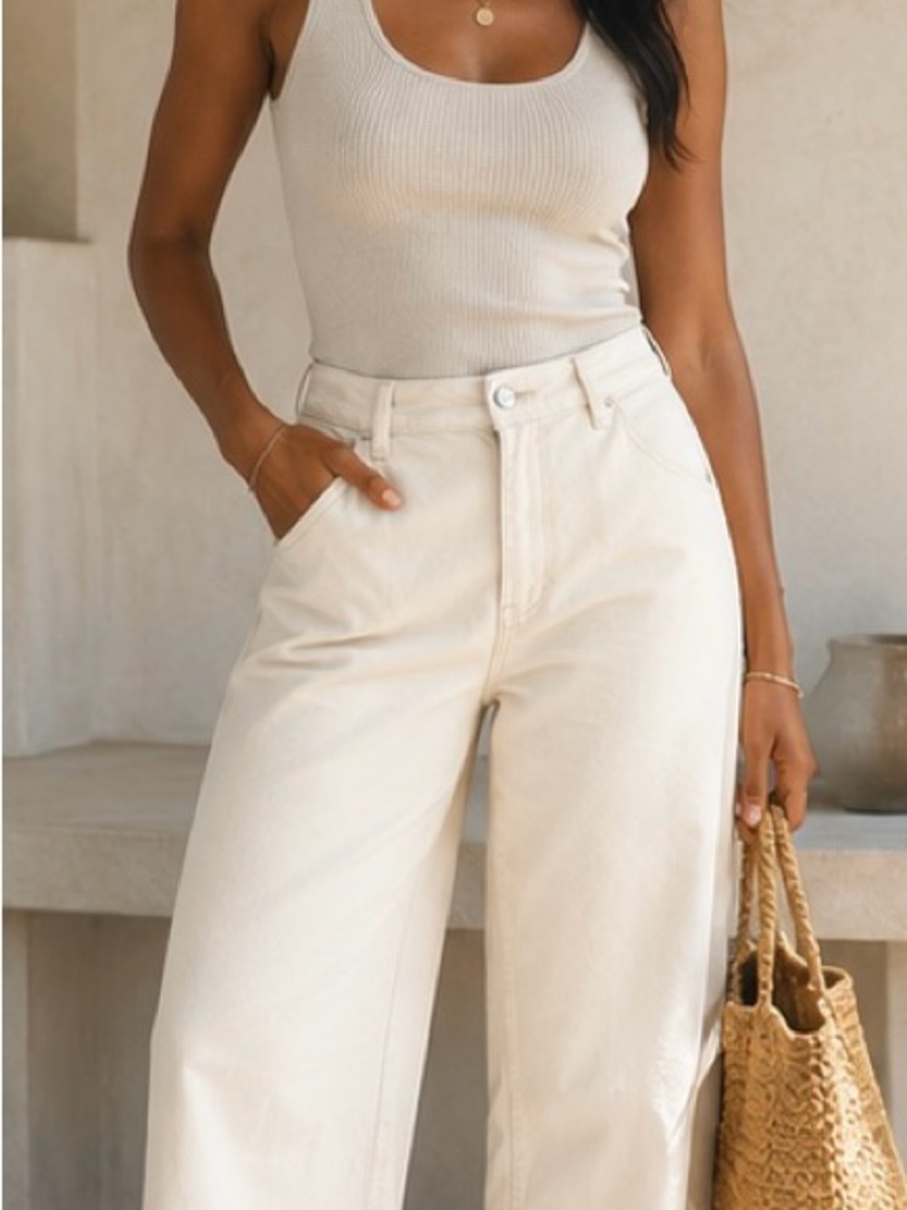 Oat New York Ivory Wide Leg High-Rise Jeans Coastal Chic Cropped Trousers Boho